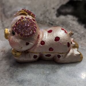 Pink and Gold Pig Figurine with Red Dots